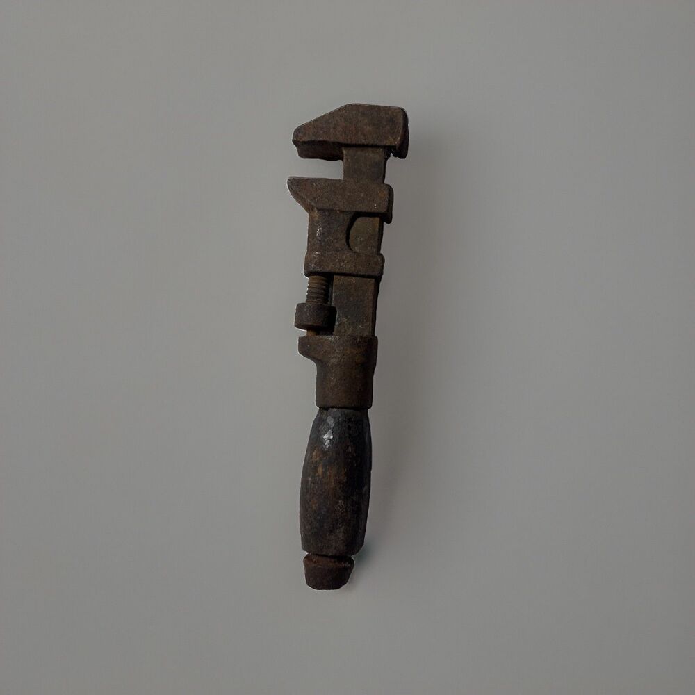 Antique Coes Adjustable Monkey Wrench Worcester Mass USA 8” Wood Handle